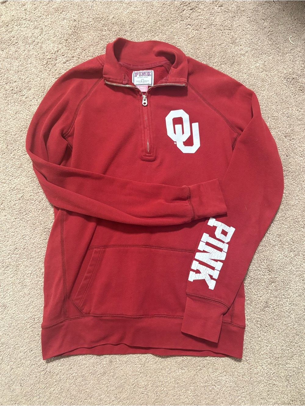 PINK Victoria's Secret by Victoria's Secret Red OU Quarter‑Zip Sweatshirt